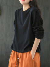 Women Retro Round Neck Pullover Sweatshirt